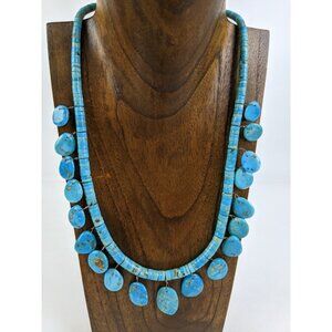 Vintage Kingman Turquoise 925 Sterling Silver Arizona Beaded Necklace